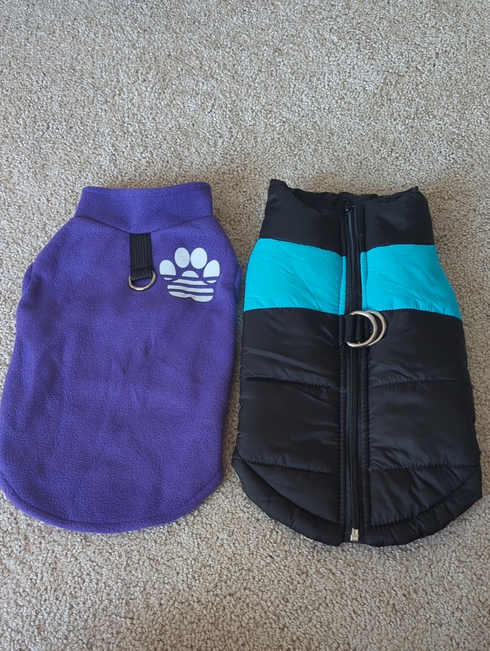 Purple Fleece Dog Sweater + Black & Teal Puffer Vest - 2 Pack